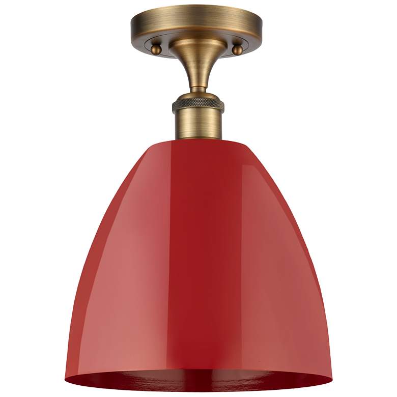 Image 1 Plymouth Dome 9" Wide Brushed Brass Semi Flush Mount w/ Red Shade