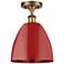 Plymouth Dome 9" Wide Brushed Brass Semi Flush Mount w/ Red Shade