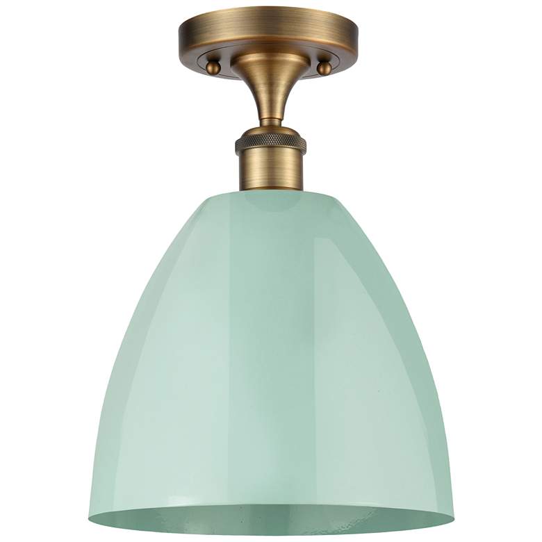 Image 1 Plymouth Dome 9" Wide Brushed Brass Semi Flush Mount w/ Seafoam Shade