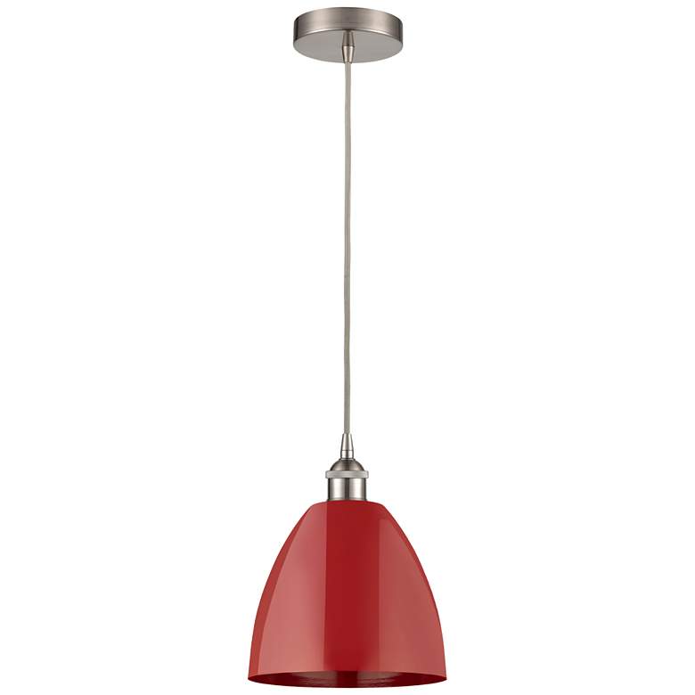 Image 1 Plymouth Dome 9 inch Wide Brushed Satin Nickel Corded Mini Pendant w/ Red 