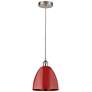 Plymouth Dome 9" Wide Brushed Satin Nickel Corded Mini Pendant w/ Red 