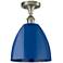 Plymouth Dome 9" Wide Brushed Satin Nickel Semi Flush Mount w/ Blue Sh