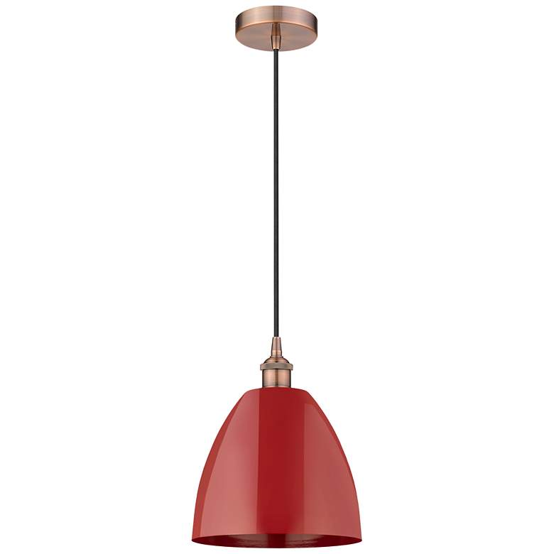 Image 1 Plymouth Dome 9" Wide Copper Corded Mini Pendant w/ Red Shade