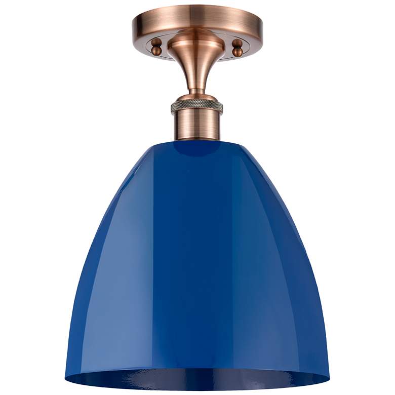 Image 1 Plymouth Dome 9" Wide Copper Semi Flush Mount w/ Blue Shade