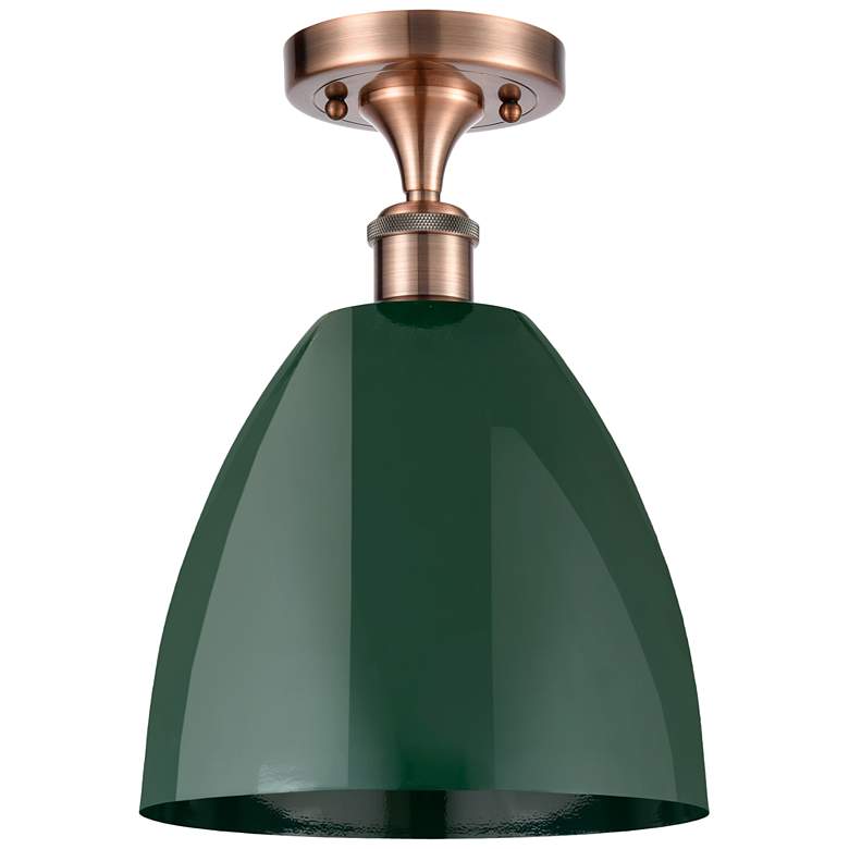 Image 1 Plymouth Dome 9" Wide Copper Semi Flush Mount w/ Green Shade