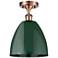 Plymouth Dome 9" Wide Copper Semi Flush Mount w/ Green Shade