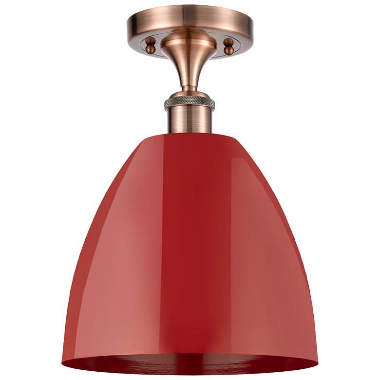 Image 1 Plymouth Dome 9" Wide Copper Semi Flush Mount w/ Red Shade