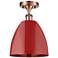 Plymouth Dome 9" Wide Copper Semi Flush Mount w/ Red Shade
