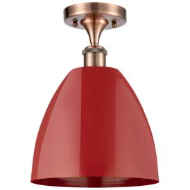 Plymouth Dome 9" Wide Copper Semi Flush Mount w/ Red Shade Plymouth Dome 9" Wide Copper Semi Flush Mount w/ Red Shade