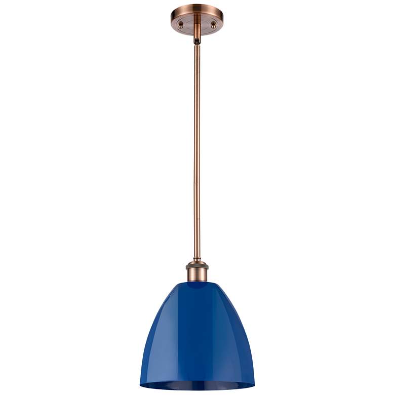 Image 1 Plymouth Dome 9" Wide Copper Stem Hung Pendant w/ Blue Shade