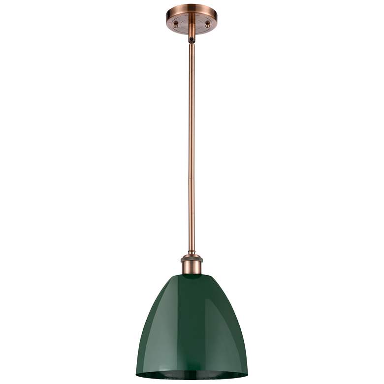 Image 1 Plymouth Dome 9 inch Wide Copper Stem Hung Pendant w/ Green Shade