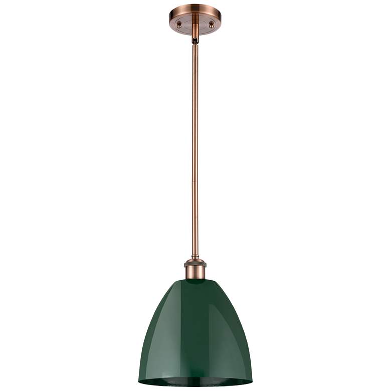 Image 1 Plymouth Dome 9" Wide Copper Stem Hung Pendant w/ Green Shade