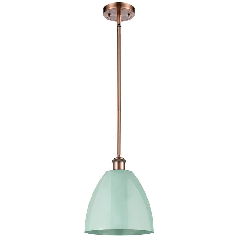 Image 1 Plymouth Dome 9 inch Wide Copper Stem Hung Pendant w/ Seafoam Shade