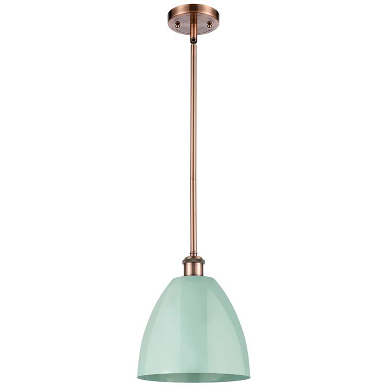 Image 1 Plymouth Dome 9" Wide Copper Stem Hung Pendant w/ Seafoam Shade