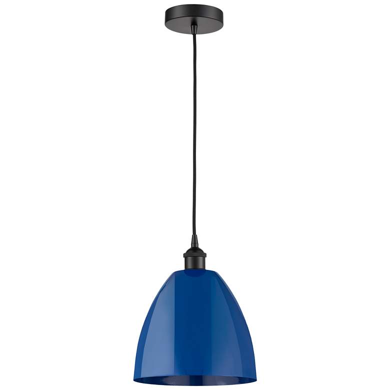 Image 1 Plymouth Dome 9" Wide Matte Black Corded Mini Pendant w/ Blue Shade