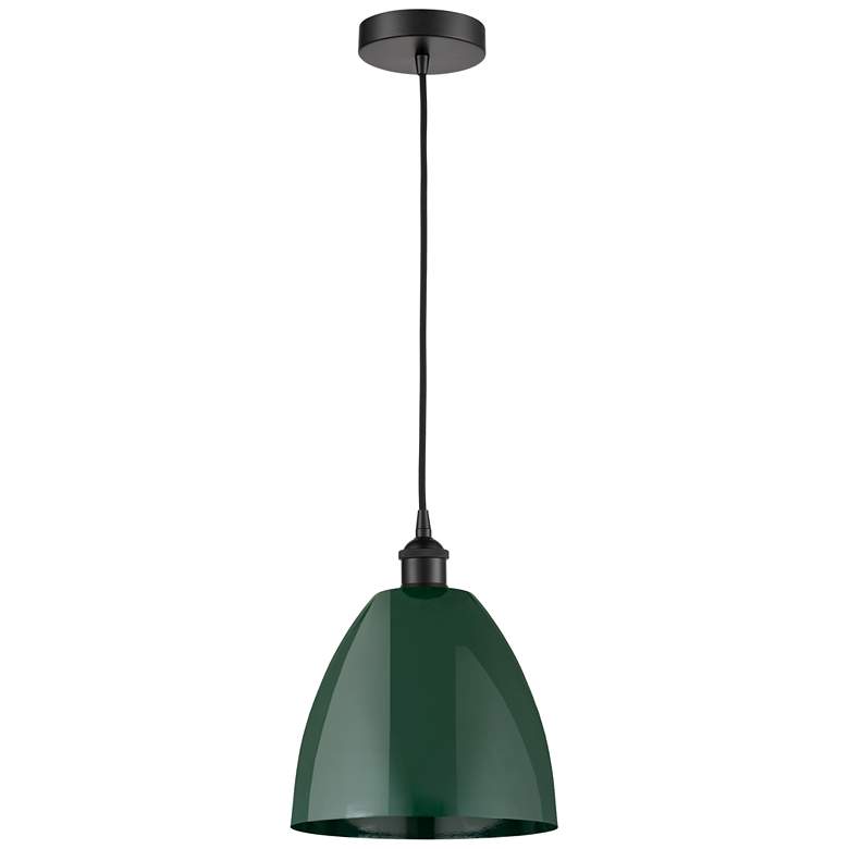 Image 1 Plymouth Dome 9" Wide Matte Black Corded Mini Pendant w/ Green Shade