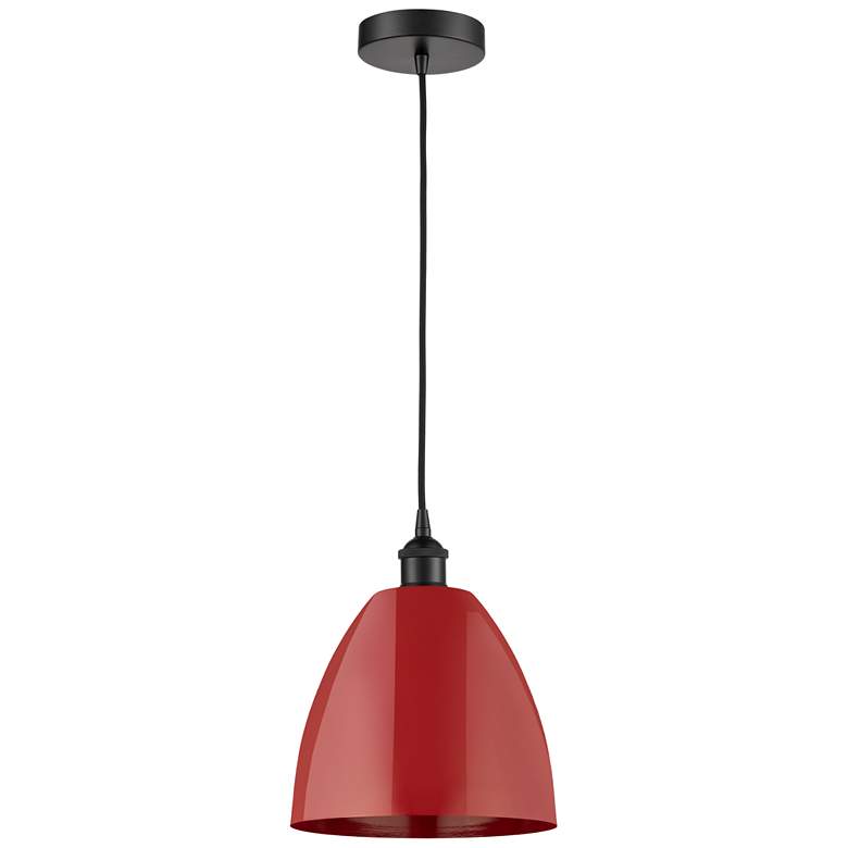 Image 1 Plymouth Dome 9" Wide Matte Black Corded Mini Pendant w/ Red Shade