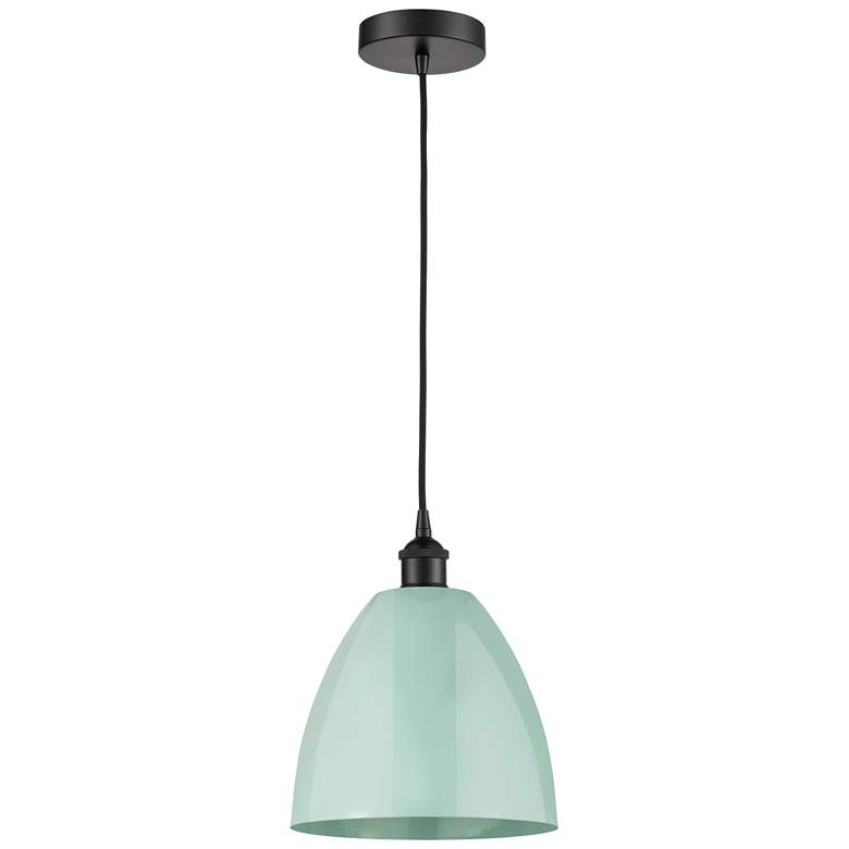 Image 1 Plymouth Dome 9" Wide Matte Black Corded Mini Pendant w/ Seafoam Shade