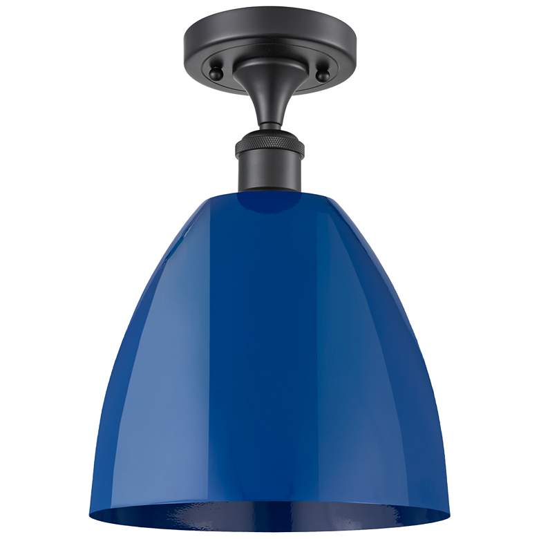 Image 1 Plymouth Dome 9" Wide Matte Black Semi Flush Mount w/ Blue Shade