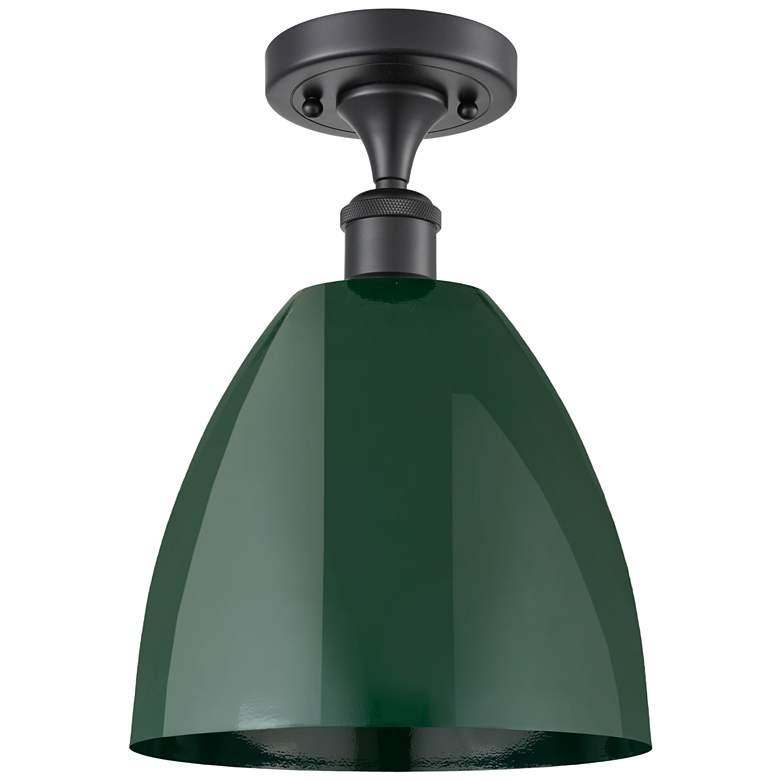 Image 1 Plymouth Dome 9" Wide Matte Black Semi Flush Mount w/ Green Shade