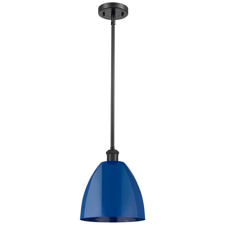 Image 1 Plymouth Dome 9" Wide Matte Black Stem Hung Pendant w/ Blue Shade