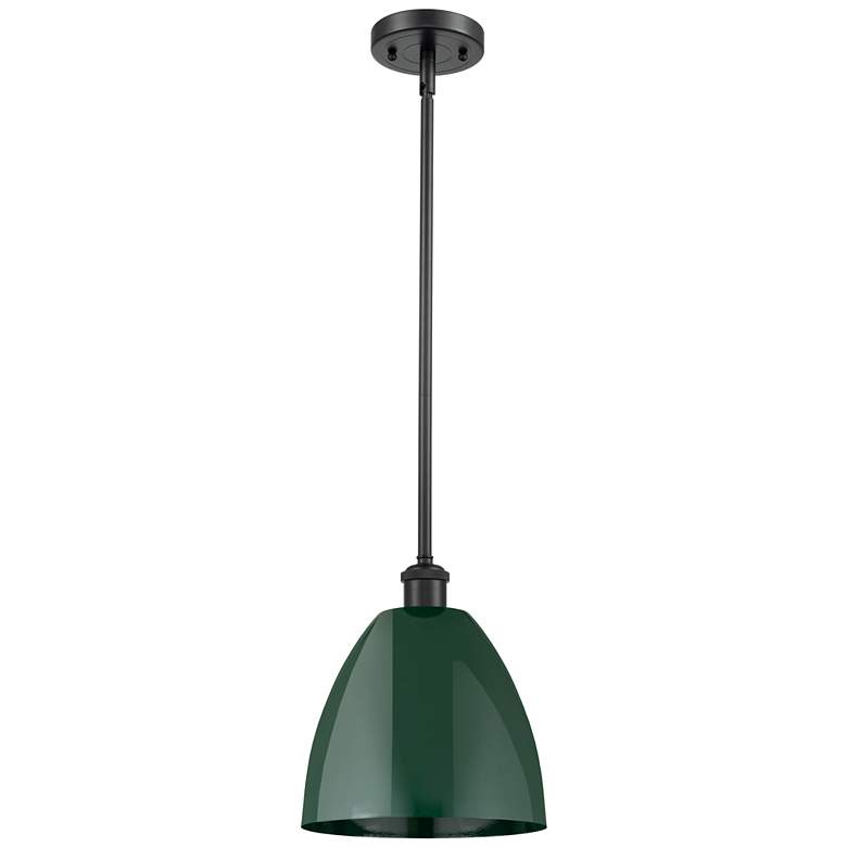 Image 1 Plymouth Dome 9" Wide Matte Black Stem Hung Pendant w/ Green Shade