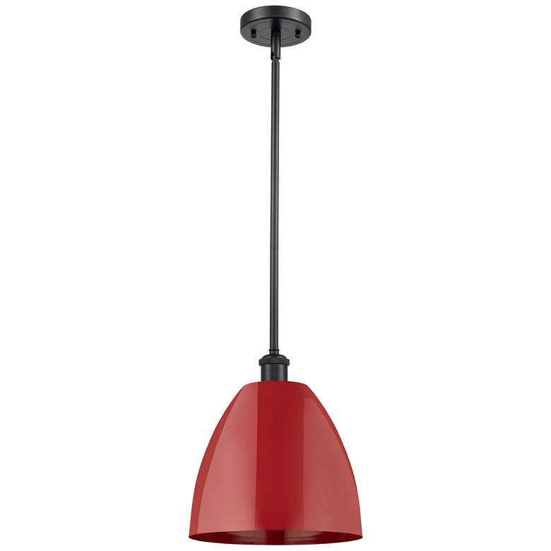 Image 1 Plymouth Dome 9" Wide Matte Black Stem Hung Pendant w/ Red Shade