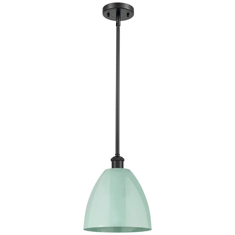 Image 1 Plymouth Dome 9" Wide Matte Black Stem Hung Pendant w/ Seafoam Shade