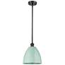Plymouth Dome 9" Wide Matte Black Stem Hung Pendant w/ Seafoam Shade