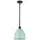 Plymouth Dome 9" Wide Matte Black Stem Hung Pendant w/ Seafoam Shade