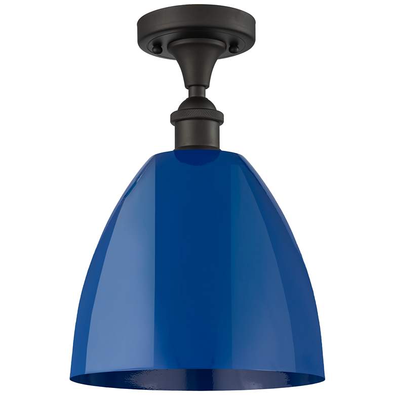Image 1 Plymouth Dome 9" Wide Oil Rubbed Bronze Semi Flush Mount w/ Blue Shade