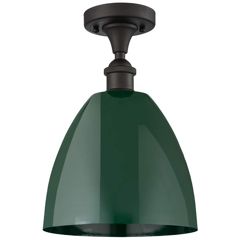 Image 1 Plymouth Dome 9" Wide Oil Rubbed Bronze Semi Flush Mount w/ Green Shad