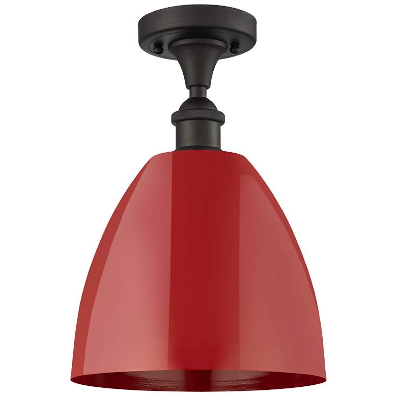 Image 1 Plymouth Dome 9" Wide Oil Rubbed Bronze Semi Flush Mount w/ Red Shade
