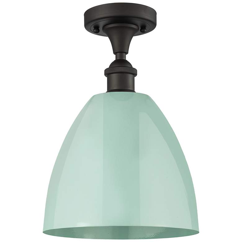 Image 1 Plymouth Dome 9" Wide Oil Rubbed Bronze Semi Flush Mount w/ Seafoam Sh