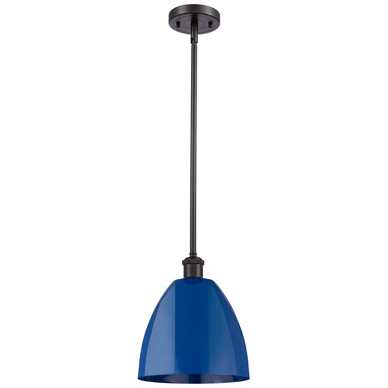 Image 1 Plymouth Dome 9" Wide Oil Rubbed Bronze Stem Hung Pendant w/ Blue Shad