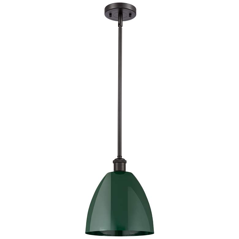 Image 1 Plymouth Dome 9" Wide Oil Rubbed Bronze Stem Hung Pendant w/ Green Sha