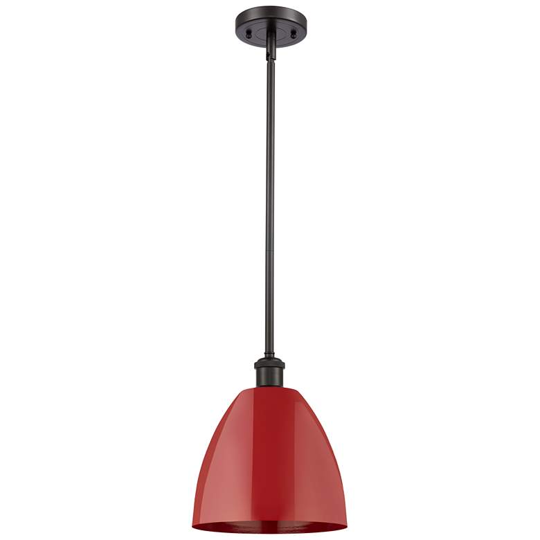 Image 1 Plymouth Dome 9" Wide Oil Rubbed Bronze Stem Hung Pendant w/ Red Shade