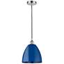Plymouth Dome 9" Wide Polished Chrome Corded Mini Pendant w/ Blue Shad