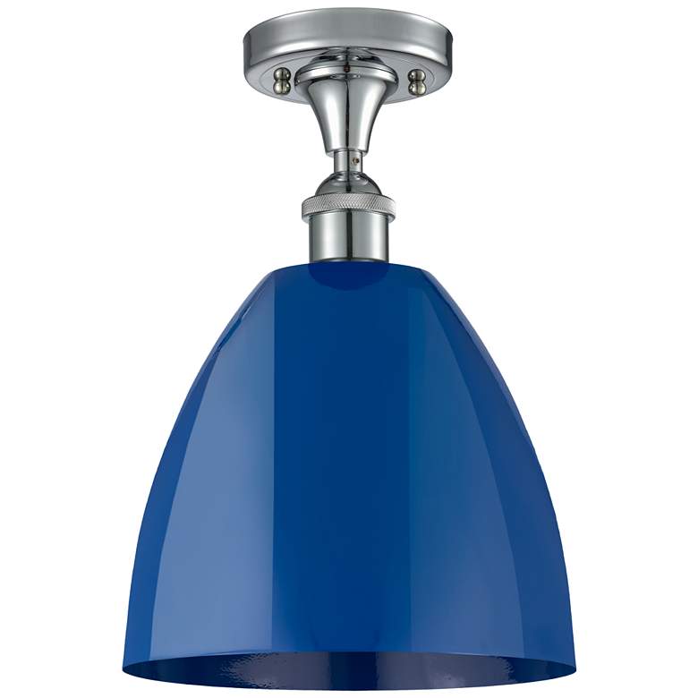 Image 1 Plymouth Dome 9" Wide Polished Chrome Semi Flush Mount w/ Blue Shade