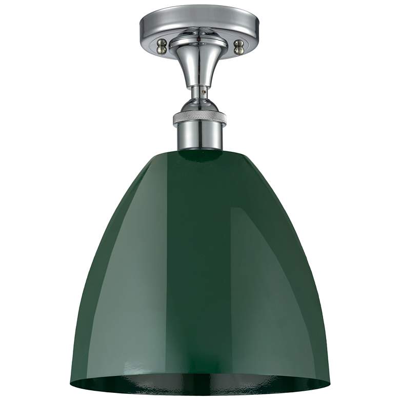 Image 1 Plymouth Dome 9" Wide Polished Chrome Semi Flush Mount w/ Green Shade