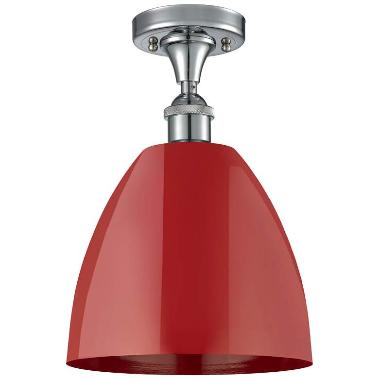Image 1 Plymouth Dome 9" Wide Polished Chrome Semi Flush Mount w/ Red Shade