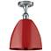 Plymouth Dome 9" Wide Polished Chrome Semi Flush Mount w/ Red Shade