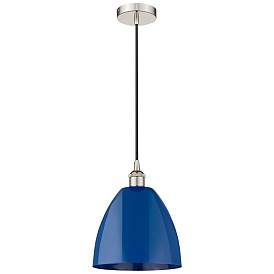 Image1 of Plymouth Dome 9" Wide Polished Nickel Corded Mini Pendant w/ Blue Shad