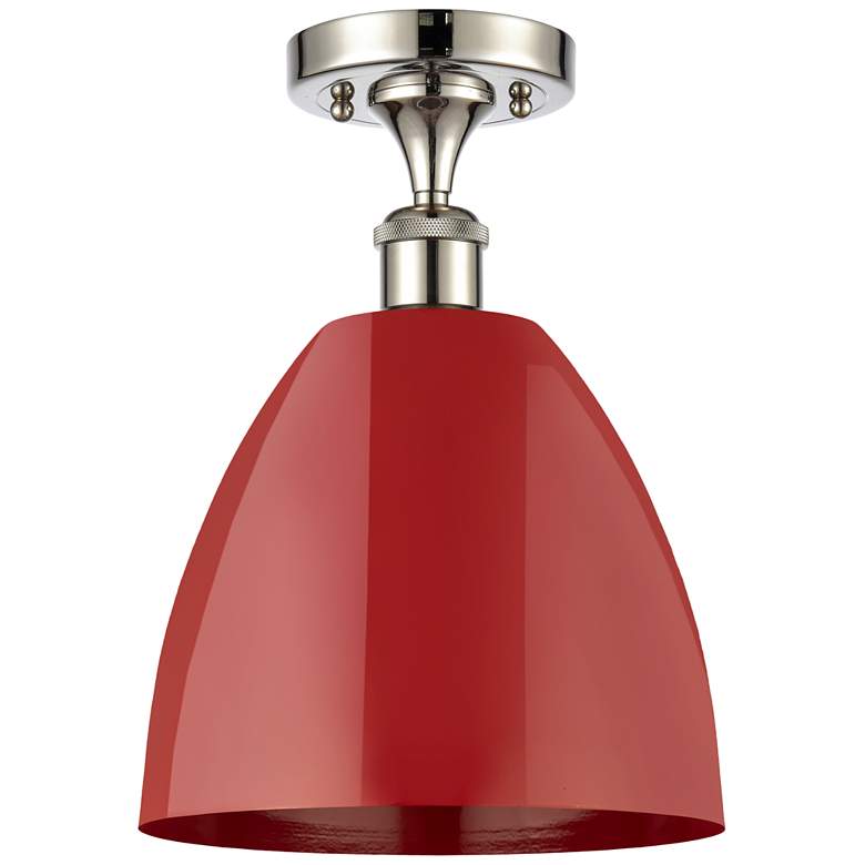 Image 1 Plymouth Dome 9" Wide Polished Nickel Semi Flush Mount w/ Red Shade