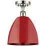 Plymouth Dome 9" Wide Polished Nickel Semi Flush Mount w/ Red Shade