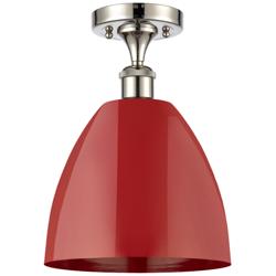Plymouth Dome 9" Wide Polished Nickel Semi Flush Mount w/ Red Shade