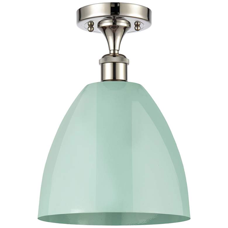 Image 1 Plymouth Dome 9" Wide Polished Nickel Semi Flush Mount w/ Seafoam Shad