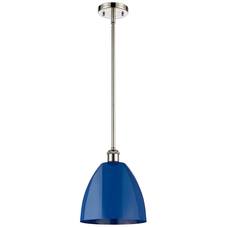 Image 1 Plymouth Dome 9" Wide Polished Nickel Stem Hung Pendant w/ Blue Shade