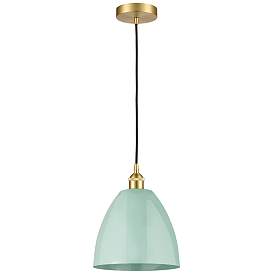 Image1 of Plymouth Dome 9" Wide Satin Gold Corded Mini Pendant w/ Seafoam Shade