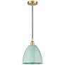 Plymouth Dome 9" Wide Satin Gold Corded Mini Pendant w/ Seafoam Shade